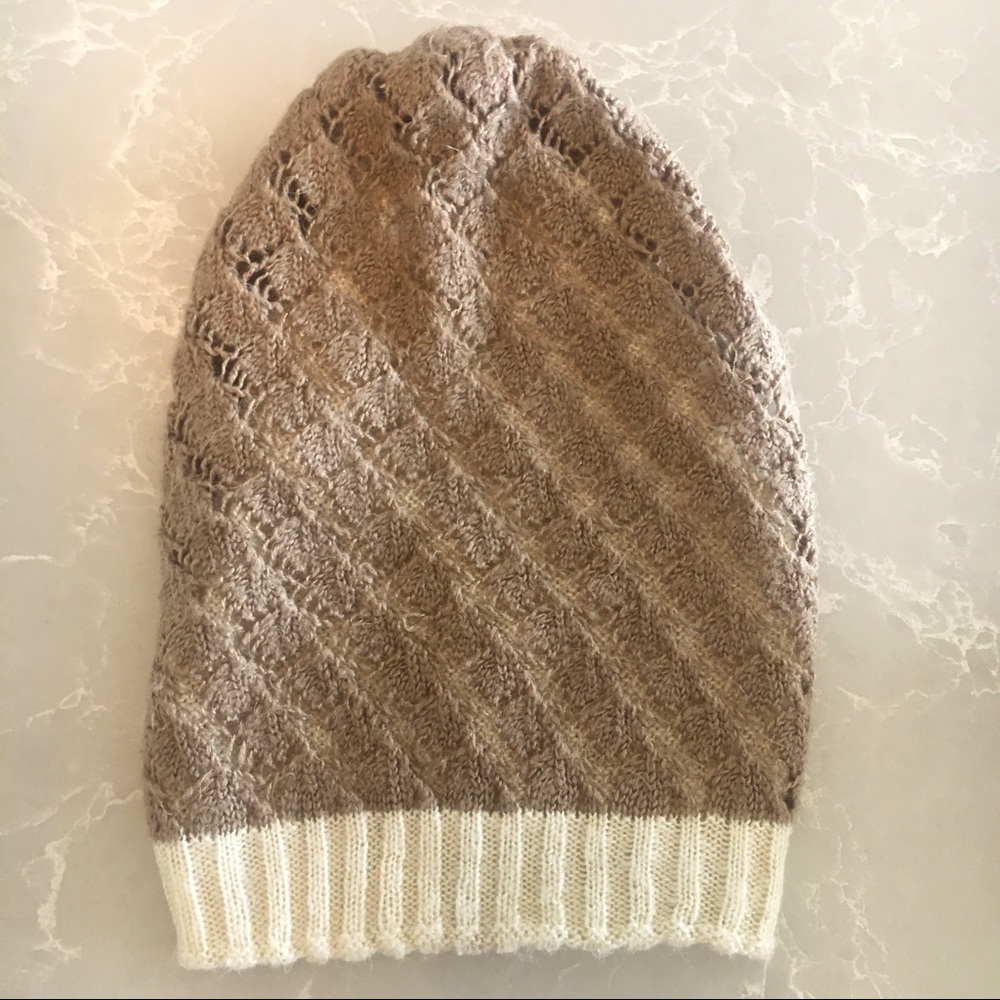 Brown Knit Beanie with White Trim